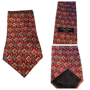 Brooks Brothers Makers Patterned Silk Neck Tie Made‎ In USA Cranberry Red Blue
